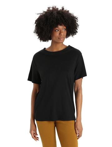 Women's Icebreaker Merino Granary Short Sleeve T Shirts Black | CA 1364RVDW